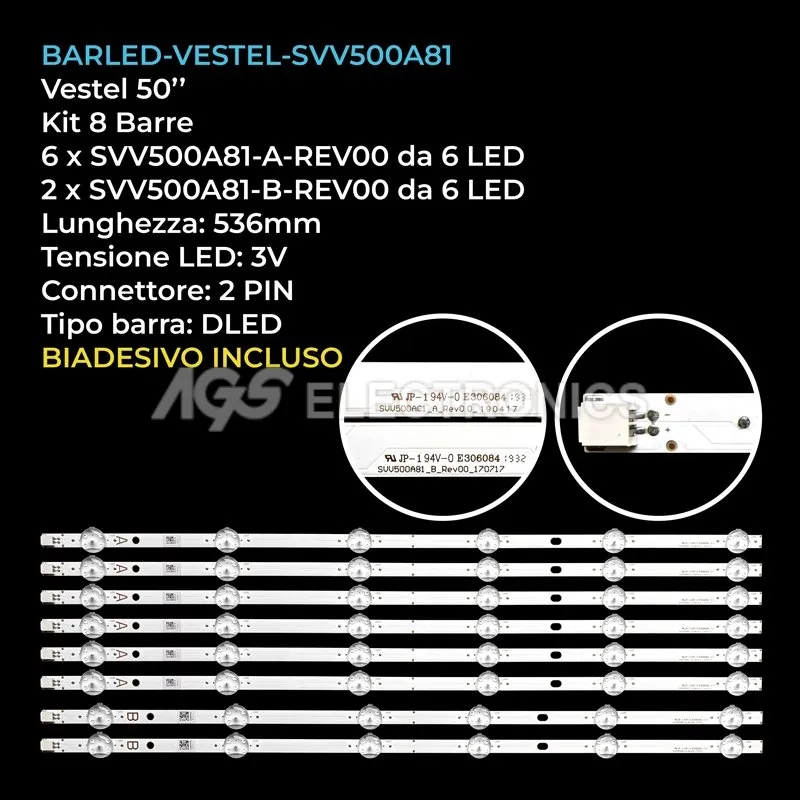 kit 8 barre LED retroilluminazione per Panasonic 50 pollici modello TX50HX580
